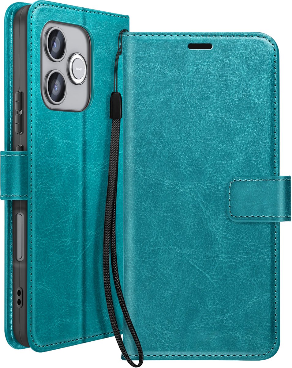 Mayaxess, Hoesje geschikt voor Honor 600 Lite - Wallet Case met Koord & Standaard, Turquoise