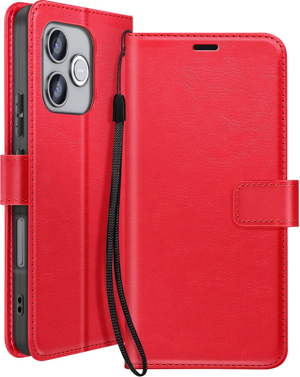 Mayaxess, Hoesje geschikt voor Honor 600 Lite - Wallet Case met Koord & Standaard, Rood