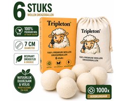 Tripleton® Wasdrogerballen - 6 Stuks – 100% Schapenwol – Drogerballen – Wasdrogerbollen – Dryer Balls