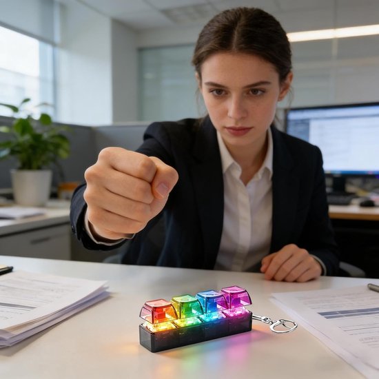 2 stuks - mini Keyboard Fidget Toy - Toetsenbord fidget - Met LED verlichting - Sleutelhanger Anti Stress Speelgoed -Anti Stress Speelgoed voor Volwassenen & Kinderen - Lineaire Klik - Decoratief - Transparant zwart met multicolor lampjes