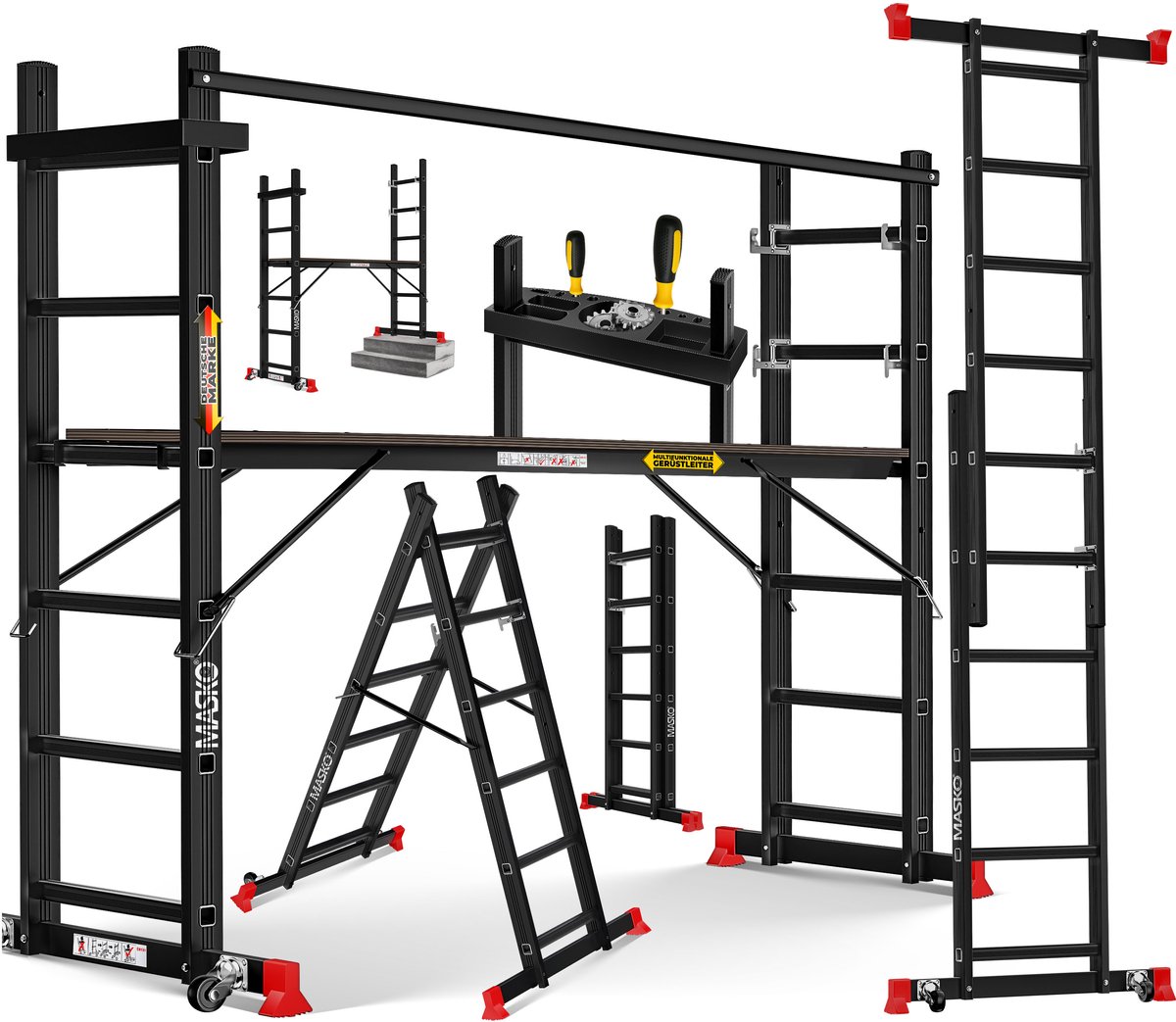 MASKO® Kamersteiger Aluminium Steiger 2,75m Multifunctionele Ladder Belastbaar tot 150 KG Werkplatform - Zwart