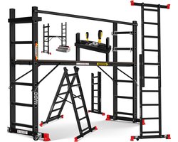 MASKO® Kamersteiger Aluminium Steiger 2,75m Multifunctionele Ladder Belastbaar tot 150 KG Werkplatform - Zwart