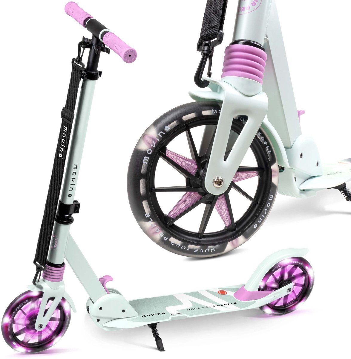 Movino City Light - Step - Munt-Roze - voor Jongens en Meisjes - Draagkracht tot 100 kg - Kinderstepjes - Lagers ABEC-7 - Led-wielen - Verstelbaar stuur - Opvouwbaar