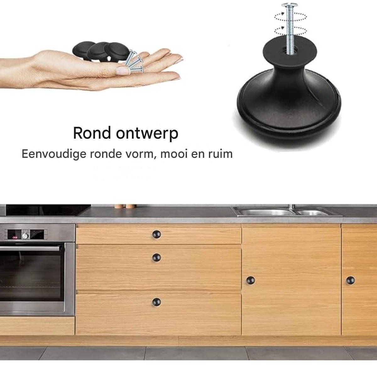 GELLDG Ronde Meubelgrepen - Roestvrijstalen Kastknoppen - Tijdloos Design Voor Kasten En Lades - Corrosiebestendig Materiaal - Set Van 12 Handgrepen Met Schroeven - Geschikt Voor Keuken En Badkamer - zwart