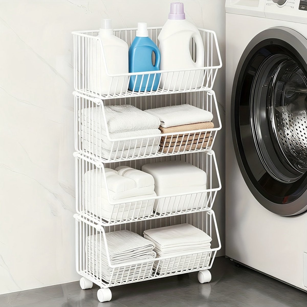 NETTLIFE - Multifunctioneel Draadmandrek - Verrijdbaar Opbergrek - Geschikt Voor Garage Woonkamer Keuken Kantoorhoek - Wit Verkrijgbaar Met 5 Lagen