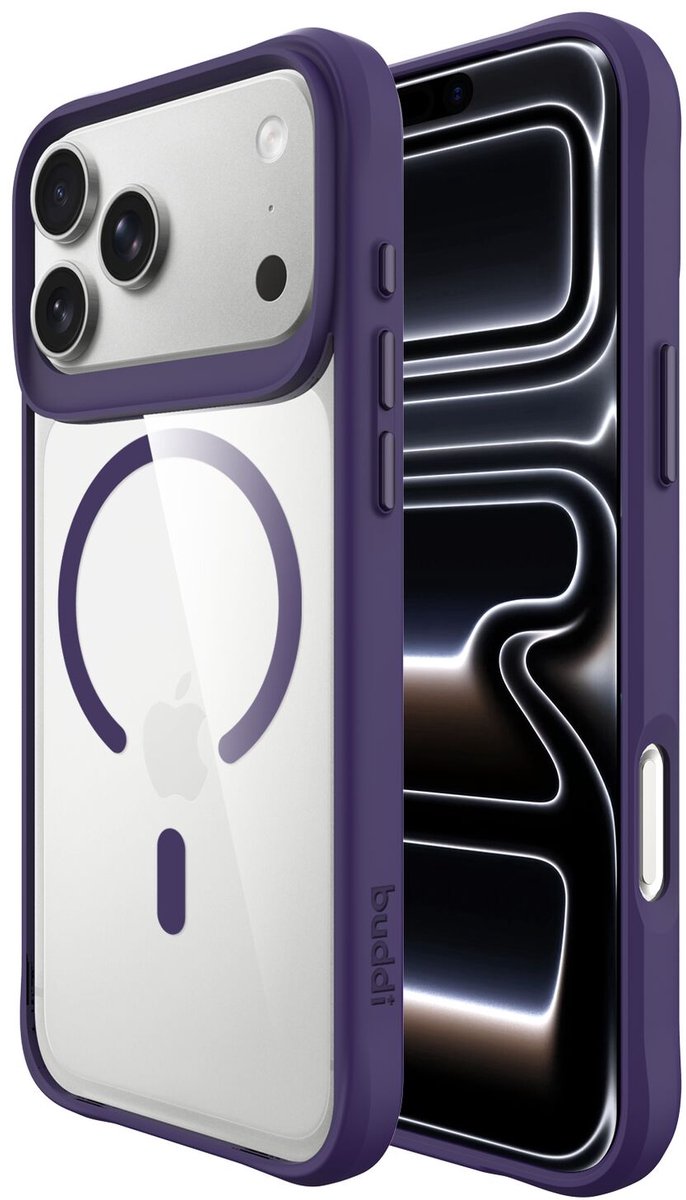 Buddi Hybrid - Hoesje Geschikt voor Apple iPhone 17 Pro - Compatibel met MagSafe - Back Cover met Magneet - Magnetische Beschermhoes - Transparant Paars