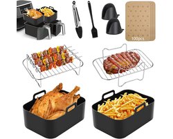 Airfryer accessoires set 13 delig – Heißluchtfriteuse accessoires voor Ninja Foodi AF300EU AF400EU 7,6L-9,5L – BPA-vrij – 304 roestvrij staal – siliconen bakvormen – spiesen – bakpapier – olievernevelaar