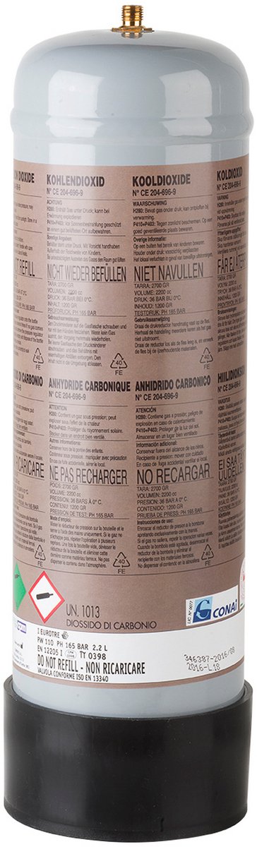 CO2 wegwerpfles extra groot 2200gr M10x1RH 485600 met voet
