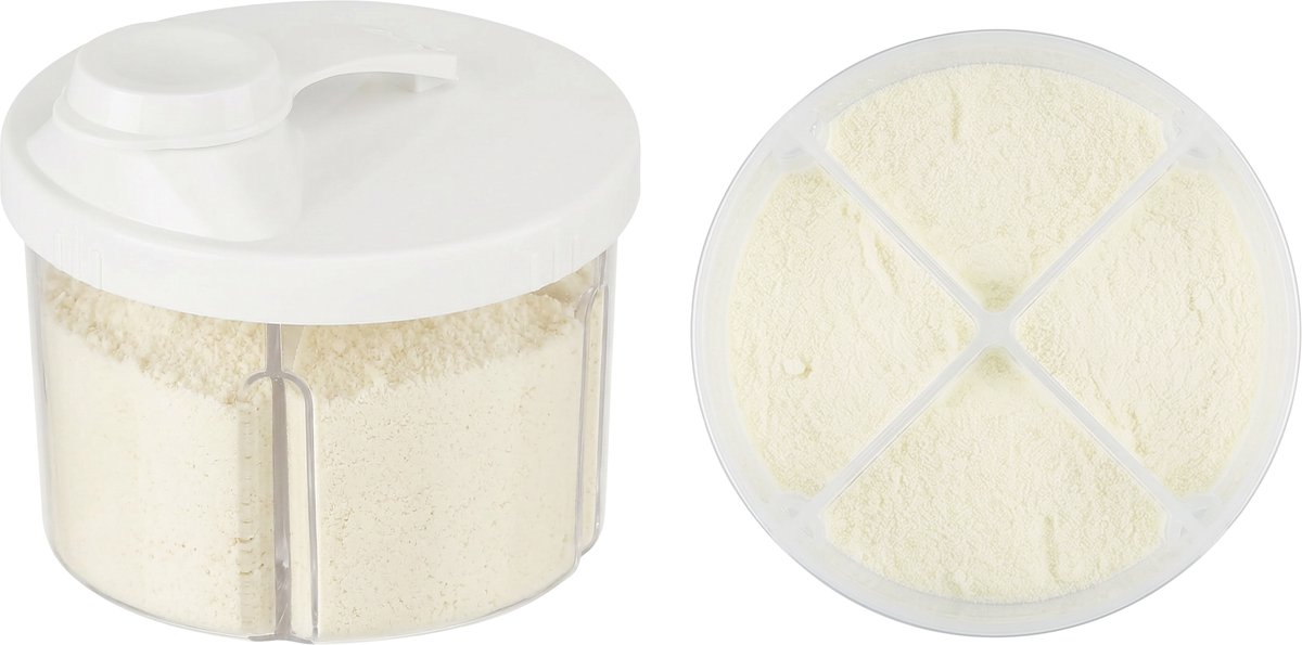 BimbelBoo® Melkpoeder Toren - Tot 160g poeder - 4 Compartimenten - Wit - Dispenser - Doseerdoosjes - Poedertoren - Bewaardoos