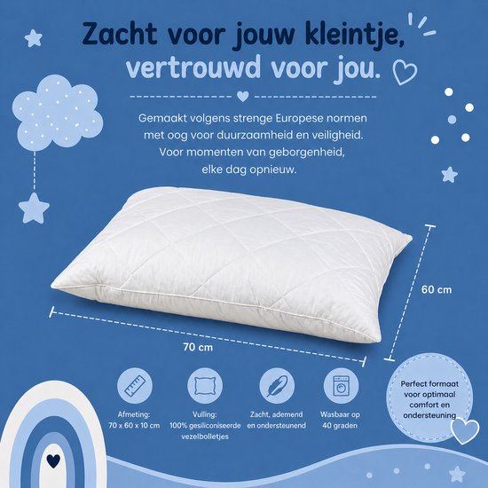 Princess Line Meegroei Kinderkussen - 60x70 cm - Oeko-Tex - Anti-allergisch - Verstelbaar met Rits - Wasbaar