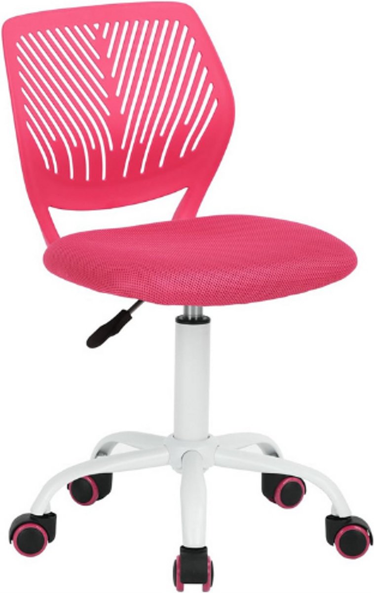 FurnitureR Ergonomische Bureaustoel - In Hoogte Verstelbare Draaistoel - Compacte Computerstoel Met Wielen - Thuiskantoor En Make Up Stoel - Roze