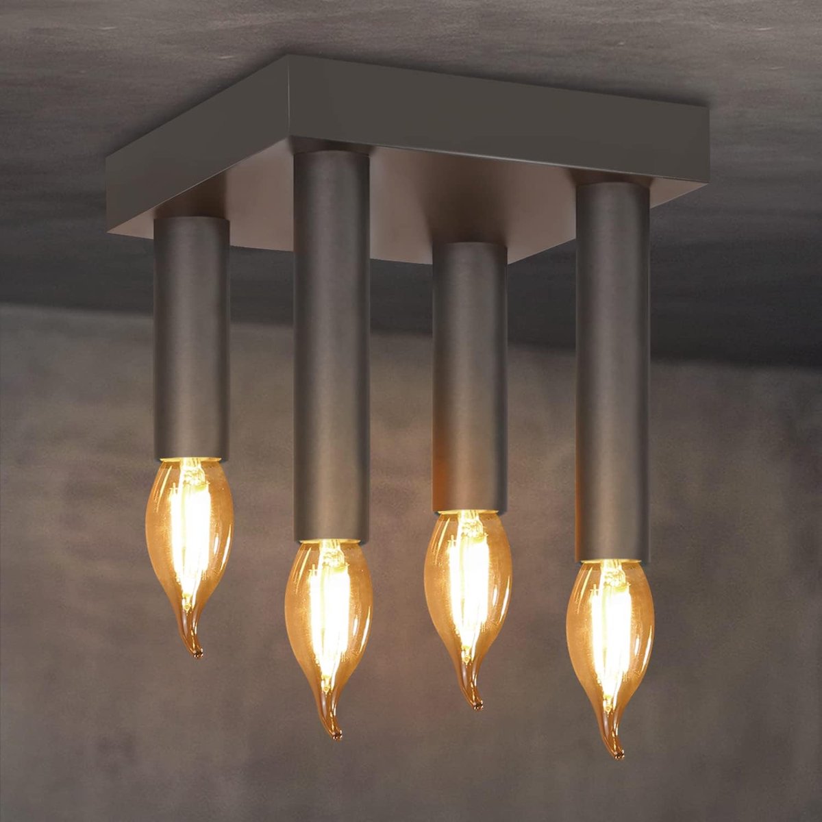 Glitzerlife - Plafondlamp Plafondspot - Vintage Industrieel 4 Lichts - 4x E14 Metaal Design - Draaibare Hal Slaapkamer Woonkamer - Ø15 Cm - Grijs