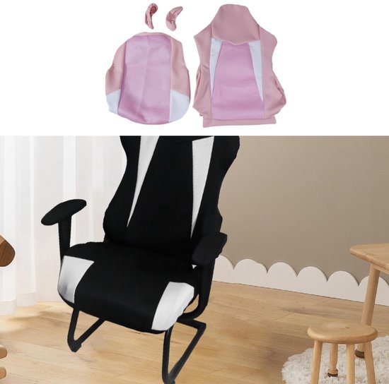 Gamingstoelhoes, elastische bureaustoelhoes, geschikt voor bureaus en stoelen, relaxfauteuils, racestoelen, roze en wit. van Merkloos — afbeelding 4