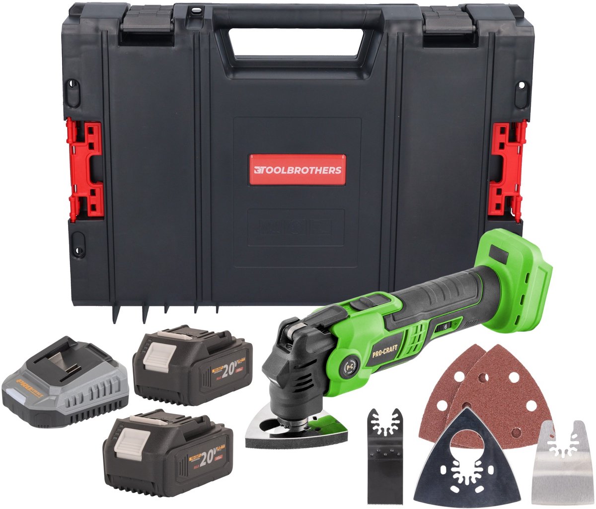 Procraft PMT22bb accu multifunctioneel gereedschap 20 V borstelloos + 2x accu 4,0 Ah + oplader + RHINO gereedschapskoffer