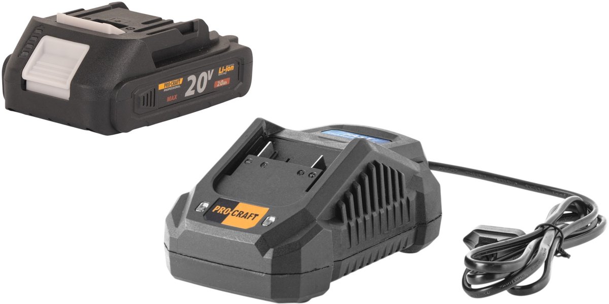 Procraft Starterset 20 V 20/4A snellader + 1x 20/2A accu 2,0 Ah