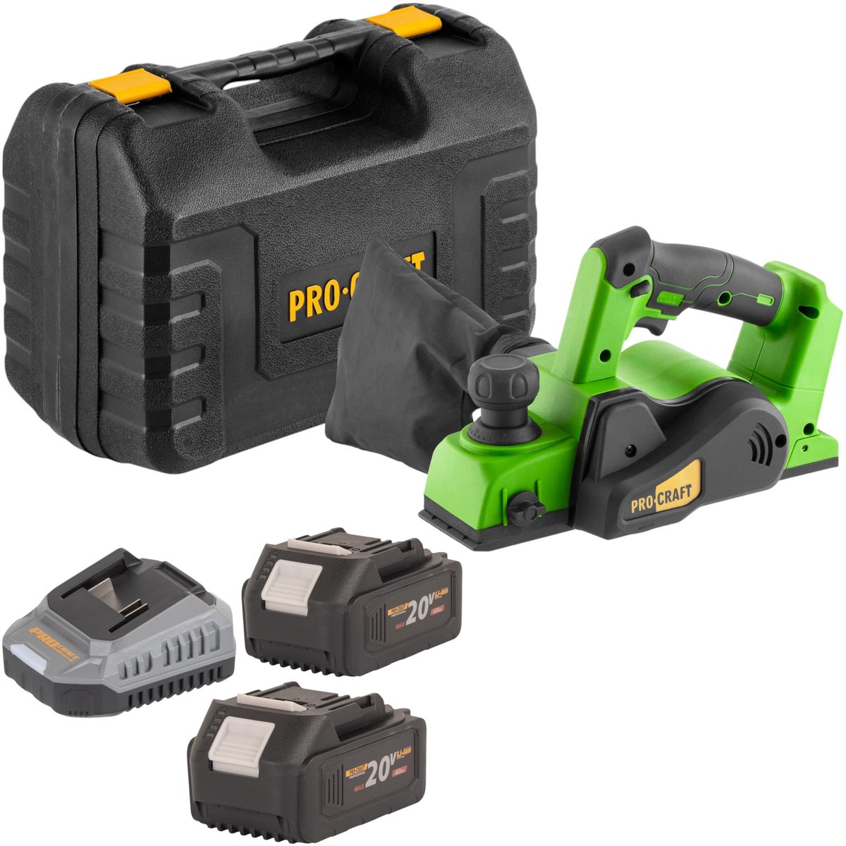 Procraft PE20BLbb accu-schaaf 20 V 82 mm borstelloos + 2x accu 4,0 Ah + oplader + koffer