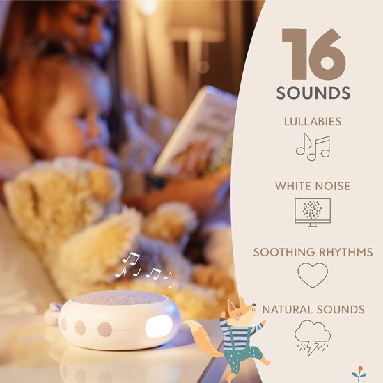 White Noise Machine Baby - 15 Geluiden met Nachtlampje, USB Oplaadbaar, Babyslaapliedjes en Witte Ruis , wit — afbeelding 5