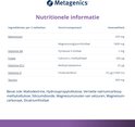 Tabel met nutritionele informatie voor MetaRelax: Magnesium, Vitamine B6, Folaat, Vitamine B12, Vitamine D, Taurine.