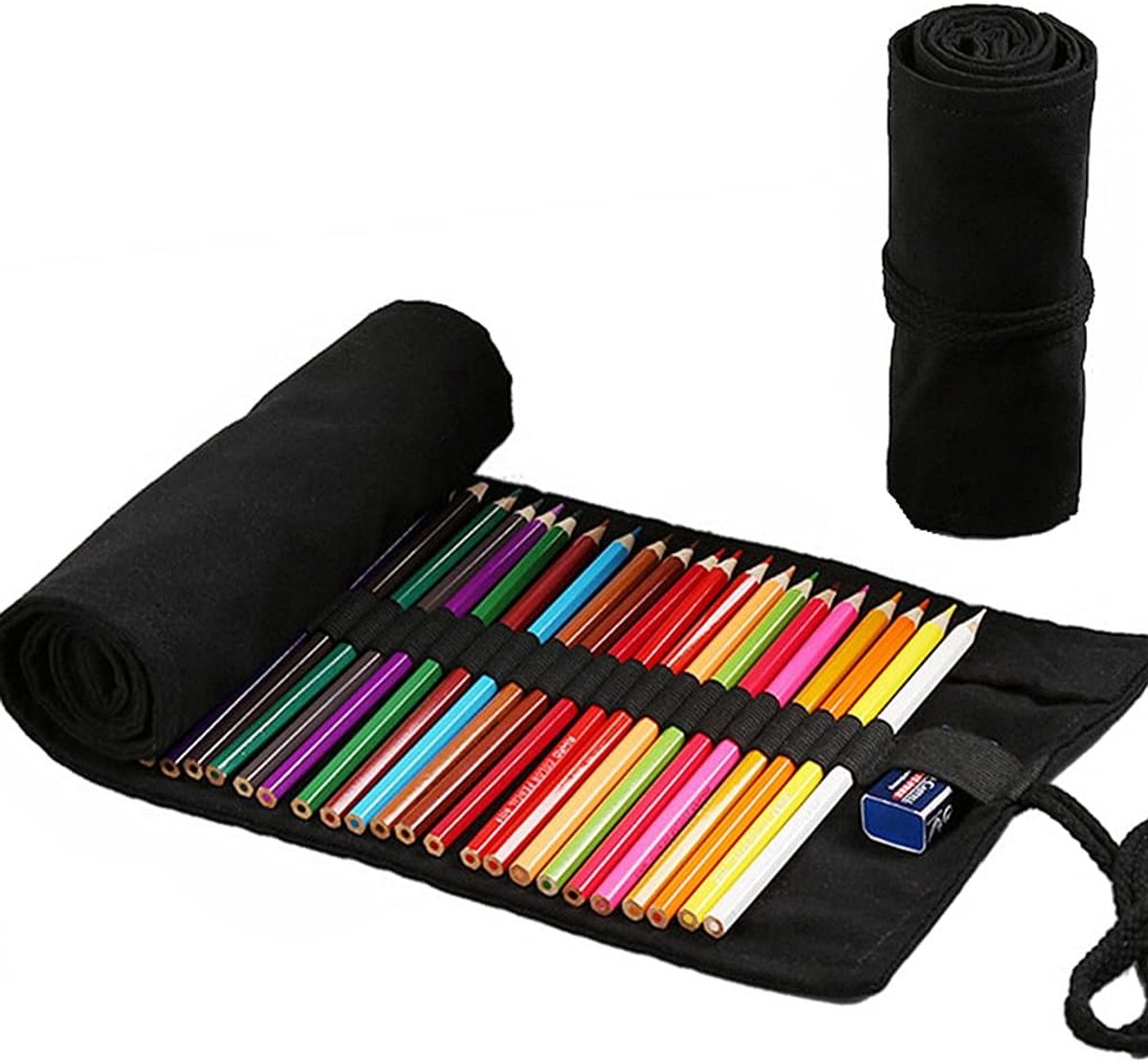 Luxe Canvas Roletui voor 72 Potloden - Premium Potloodorganizer - Uitrolbaar & Ruimtebesparend - Stevig Katoen - Ideaal voor Kleurpotloden, Stiften & Schetsmateriaal - Artistiek Printontwerp