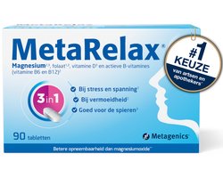 MetaRelax Magnesium Tabletten – 90 Tabs - Hoogwaardig Magnesiumcomplex met Magnesiumglycerofosfaat - Bij Stress & Spanning - Vermoeidheid - Goed voor de Spieren - Hou het hoofd koel en schiet niet in een kramp