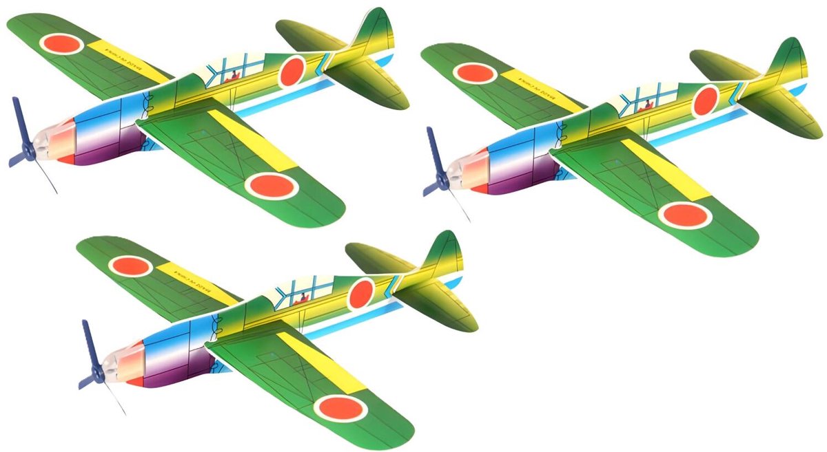 Henbrandt Speelgoed luchtmacht vliegtuigen Airgliders 011 - 3x - Mitsubishi Zero - uitdeelcadeautjes - 19 cm
