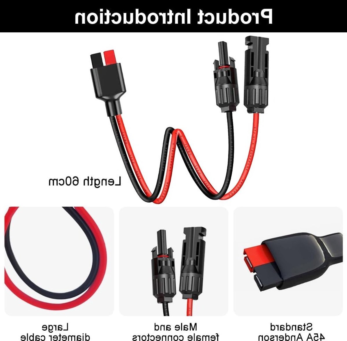 Solar Adapter Kabel 45A 10AWG, 60cm Anderson Plug voor Zonne-energie, Geschikt voor Draagbare Generatoren en RV's