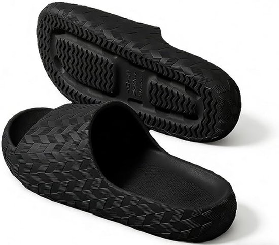 Antislip slippers met textuur voor optimale grip - voorgevormde demping en antislipzool voor thuis badkamer douche spa zwembad en op reis - Zwart - 42/43