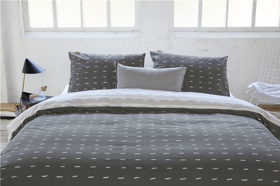 Walra Dekbedovertrek More Dashes - 200x220 - 100% Katoen - Off Black / Grijs van Walra — afbeelding 3