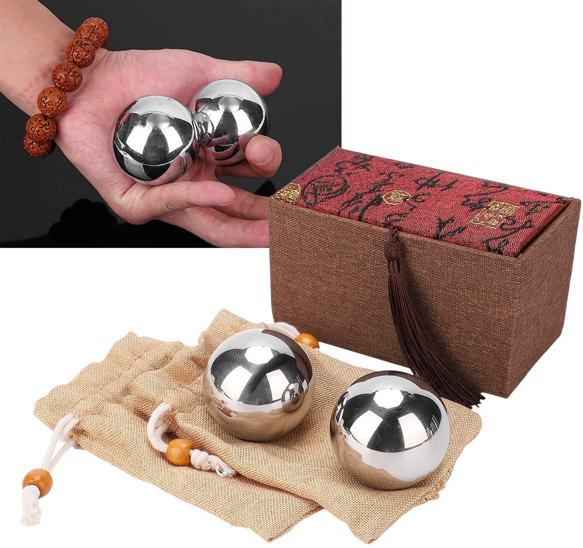 Allecto - Handtherapie Ballen - Traditionele Ontspanningsballen - Solide en duurzaam - Chinese Gezondheidsoefenballen - Stressverlichting - Ideaal ...