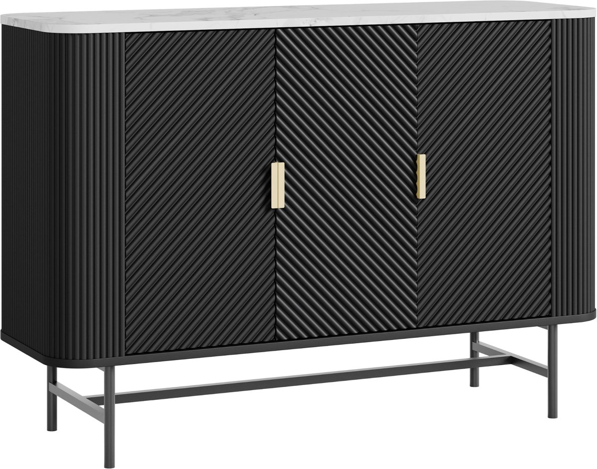 en.casa Dressoir Olvehok 110x40x77 cm marmerlook wit en zwart [en.casa]