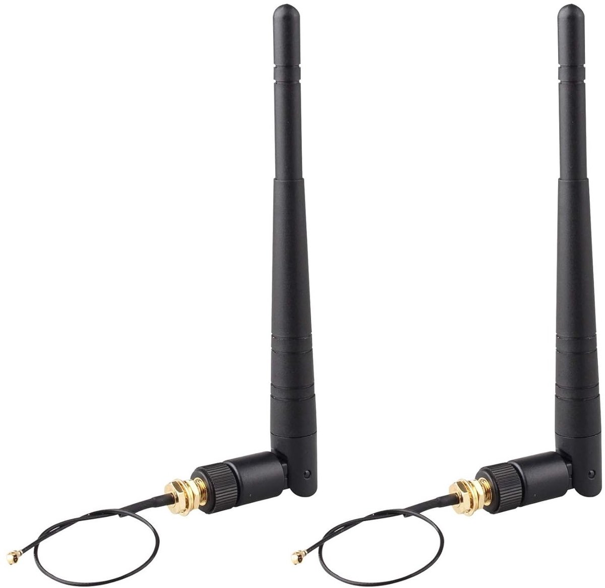 Set van 2 Omnidirectionele 2.4G WiFi Antennes met 3DBI Versterking en RP-SMA Aansluiting, Inclusief 15cm U.FL IPEX naar RP-SMA Pigtail RF Kabel voor Verbeterde Signaalsterkte