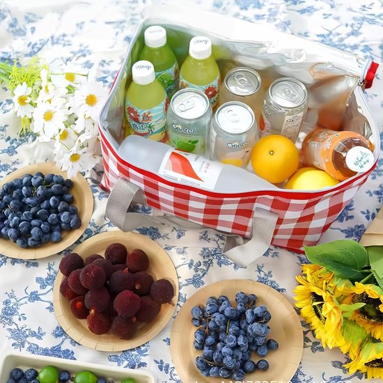 Koeltassen - Geïsoleerde en herbruikbare - Picknicktas - Lunchtas - koeltas met ritssluiting - Lunch Bag - Geïsoleerde Koeltas - Isolatie - voor strand, buitenfeesten, picknick,kamperen en festivals - 35*20cm - Rood — afbeelding 2