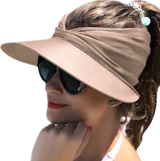 Zonnehoed voor dames met grote rand- uv-bescherming- strand- sportmuts- strandhoed- zomerhoed- zonnevizier- voor vrouwen en dames- roze-Eén maat