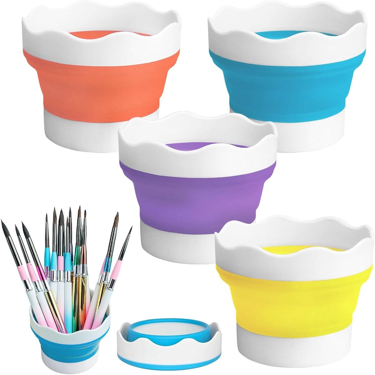 Vouwbare Silicone Waterbekers voor Schilderen - 4 Stuks, Ideaal voor Kwasten, Waterverf en Kunstprojecten, Stevige Waterreservoirs voor Schoolgebruik