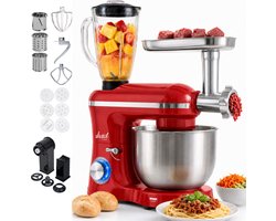 Vivid Green 2000W Keukenrobot - 6.2L - Alles-in-een Keukenmixer - Mixer met Mengkom - Keukenmachine - Gehaktmolen en Blender- Pastamachine – Rood