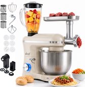 Vivid Green 2000W Keukenrobot - 6.2L - Alles-in-een Keukenmixer - Mixer met Mengkom - Keukenmachine - Gehaktmolen en Blender- Pastamachine – Creme