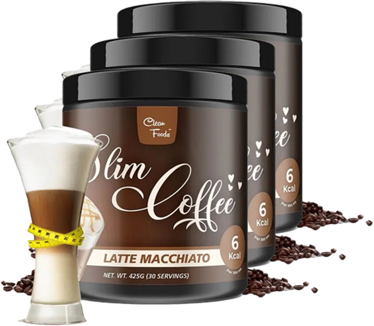 Clean Foods | Slim Coffee | Latte Macchiato | 3 Stuks | 3 x 425 gram