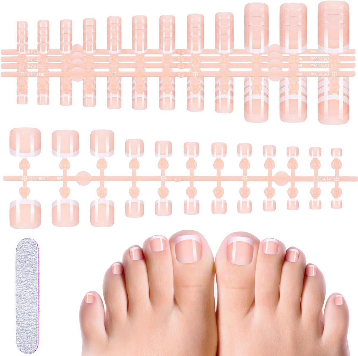 120 Stuks Valse Teennagels Set, Franse Press-on Teennagels, Kunstmatige Acryl Teennagels, Volledige Bedekking, 12 Maten voor Vrouwen