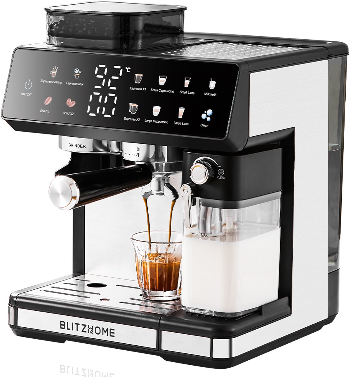 BlitzHome CM5710 Espressomachine Volautomatische met Geïntegreerde Koffiemolen, Dual Boiler, Melkopschuimer, Heet & Koud, Touchscreen Bediening, Snelle Bereiding, EU-Stekker — afbeelding 1