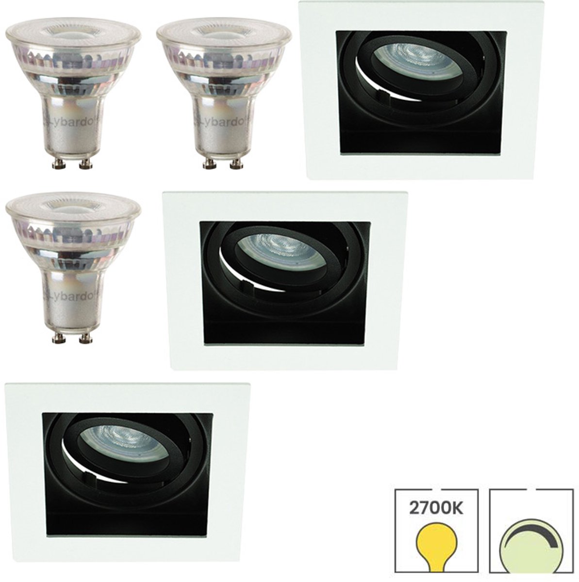 Lybardo - Inbouwspots extra klein 3-pack - Kantelbaar + LED Spot 3.5W - Dimbaar - Warmwit Licht
