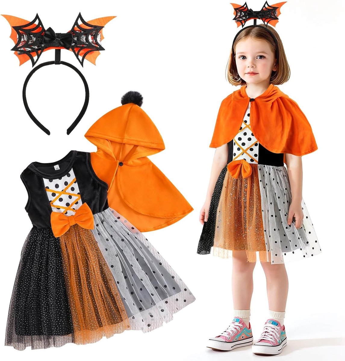 Meisjes Prinsessenjurk met Tovenaarsponcho in Paars, Capuchon, Tulle en Sequins voor Halloween en Carnaval, Geschikt voor Kinderen van 1-6 Jaar
