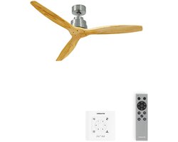 CREATE - Plafondventilator 40W silent Ø132 cm - Met Verlichting drie temperaturen - Met Afstandsbediening - 6 Snelheden - Timer - Zomer/Winter functie - Níkkel - WIND STYLANCE