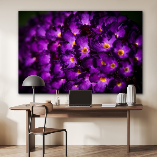 Aluminium schilderij 180x120 cm - Wanddecoratie metaal - Verlichte vlinderstruik bloemen - Metalen muurdecoratie woonkamer - Decoratie industrieel - Foto op dibond - Industriële accessoires slaapkamer