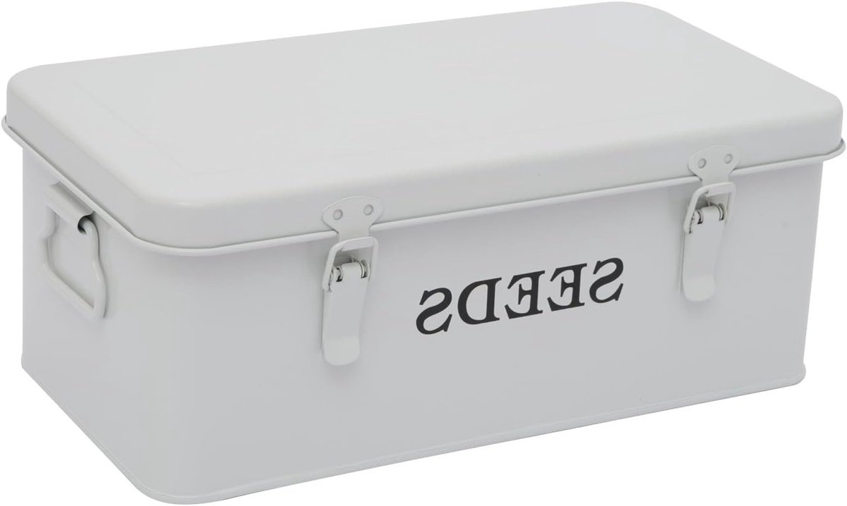 Opslag Tuin Zaden Pakket Organizer Metaal met Deksel - 33 × 18 × 13 cm - Milieuvriendelijk Tuincadeau - Leger Groen Vintage Zaaddozen Wit