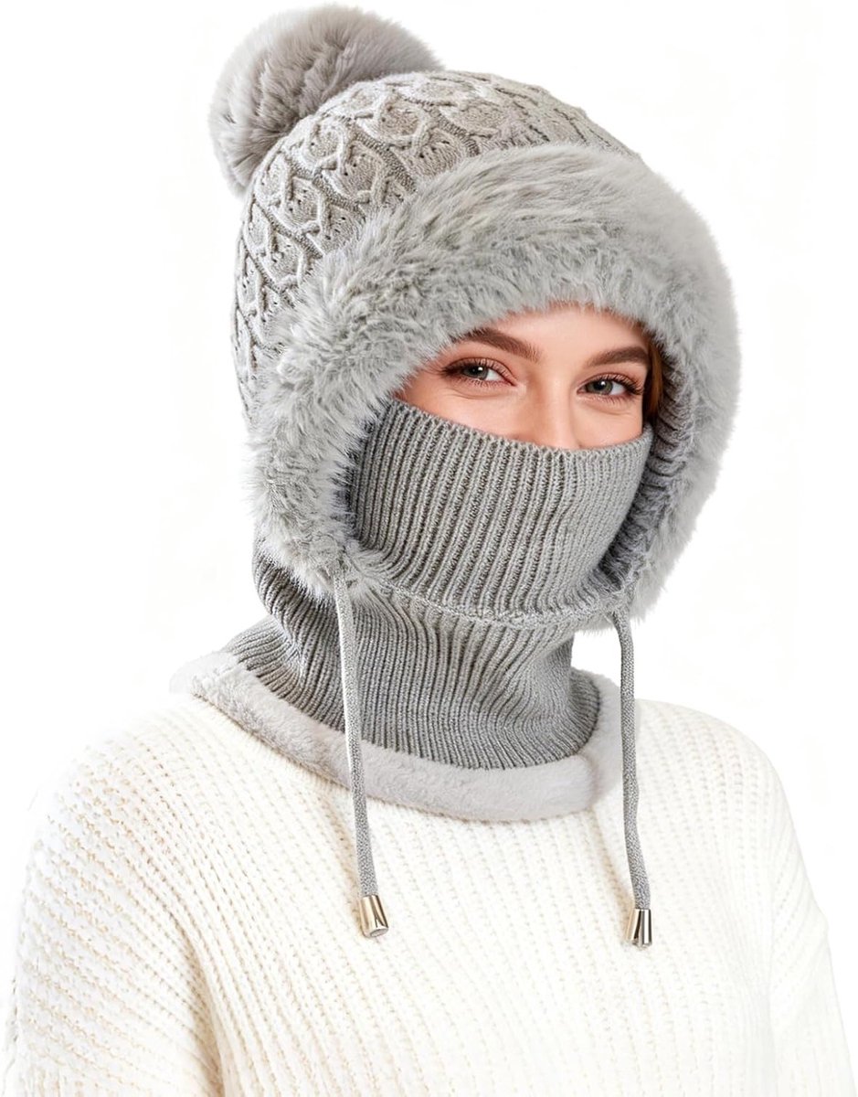 Thermische Fleece Balaclava voor Vrouwen, Winddicht Ski Masker, Multifunctionele Wintermuts met Nekwarmer en Hoed voor Koude Dagen