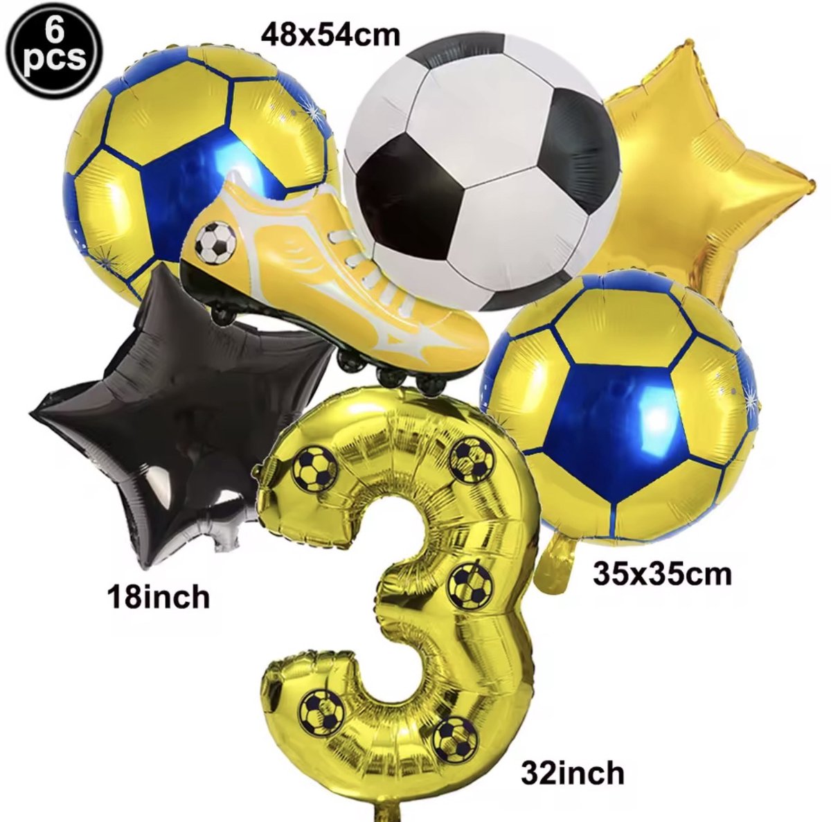 Voetbal Ballonnen Set – Geel Blauw – Cijfer 3 – Verjaardag Decoratie