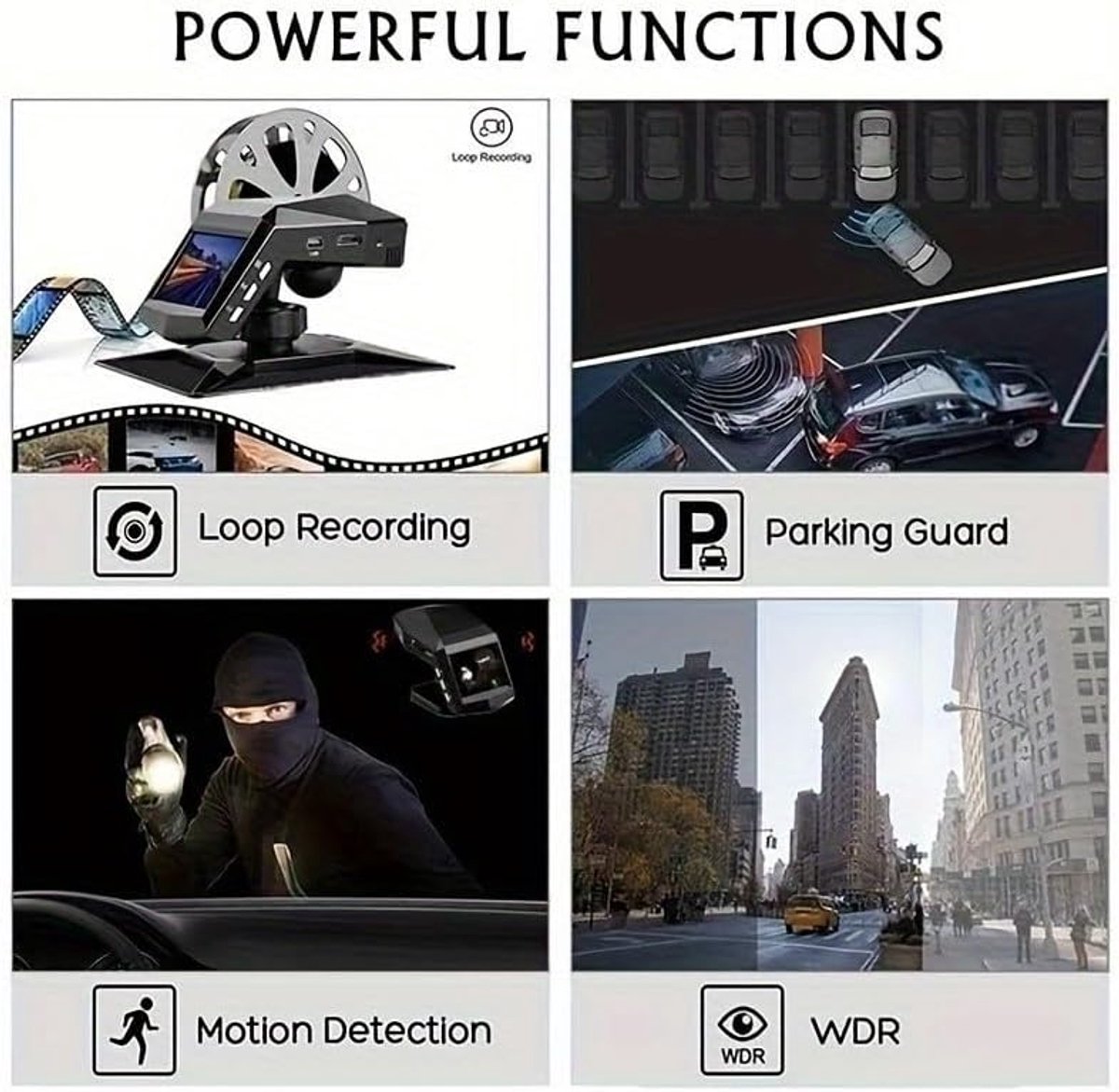 4K+1080P 3-kanaals dashcam voor auto's, camera voorzijde & ingebouwde camera achterzijde, 3,0" scherm, 170° groothoek, 4K-dashboardcamera-recorder – foto 5