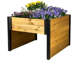 Garage voor Robotmaaier - Hout met Plantenbak en Schapenwol - 79x73x56 cm - Zwart/Bruin