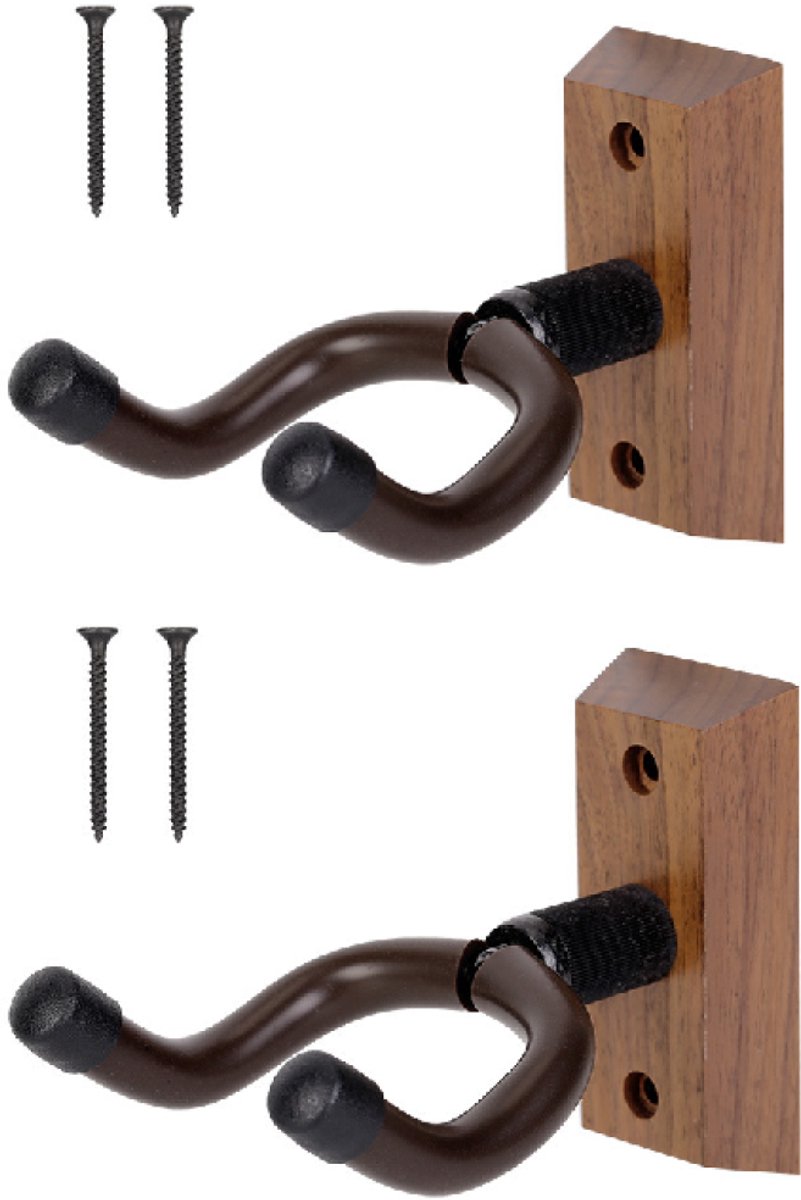2-Pack Gitaar Wandhouder – Muurbeugel voor Gitaar – Notenhouten Basis met Rubber Bescherming – Wandhaak voor Akoestische en Elektrische Gitaar