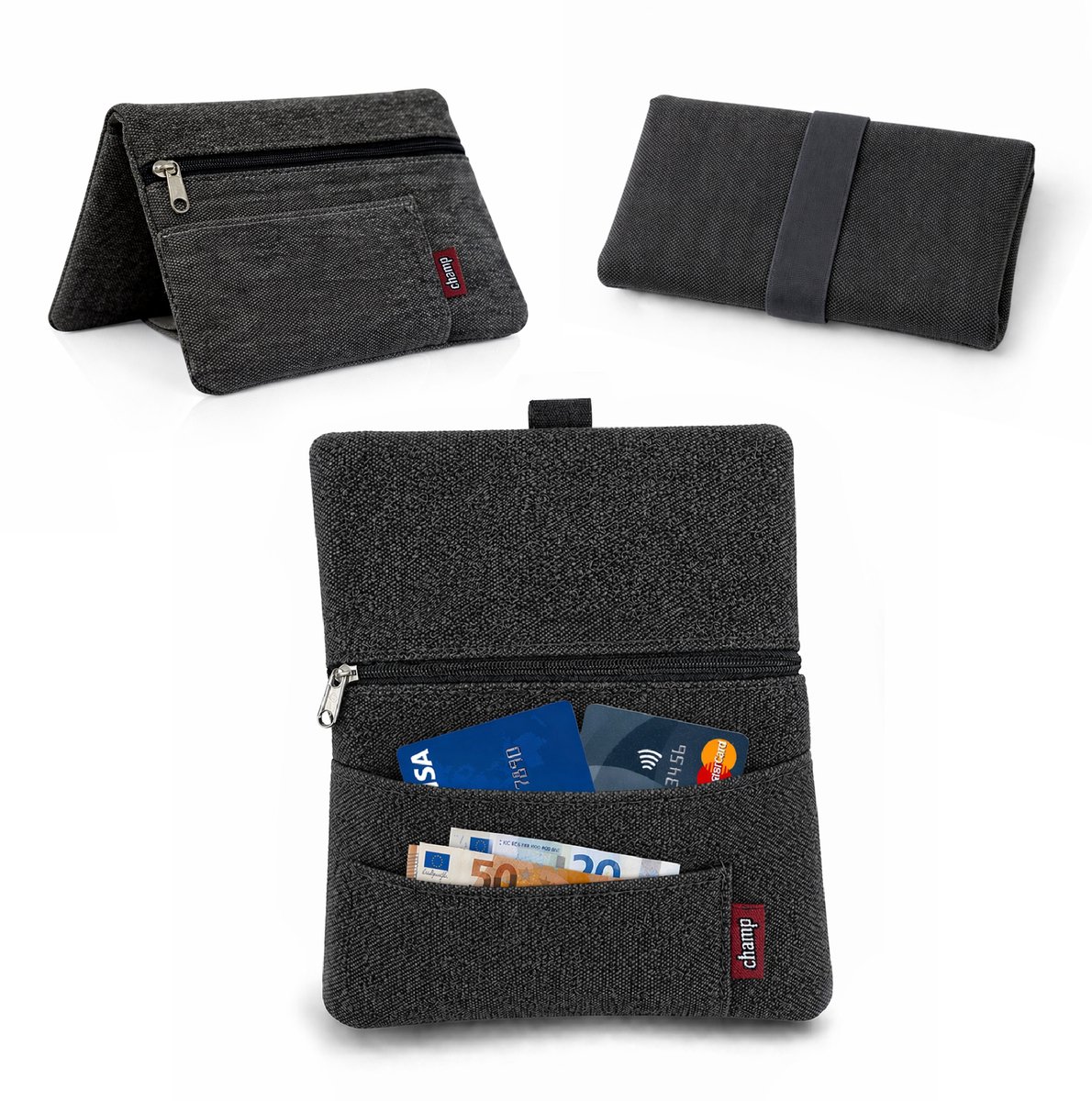 Champ Shag Etui - Tabak Etui - Stoffen Tabakzakje - Meerdere Vakken - Unisex - Grijs